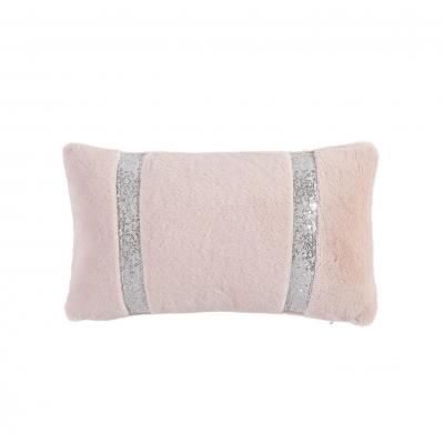 Platinum Seville Blush Faux Fur With Sequin Stripe Decorator Cushion | 30x50 | Blush